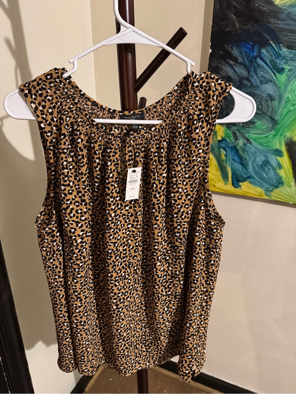 Talbots Petite Sleeveless Leopard-Print Top in Tan and Black NWT